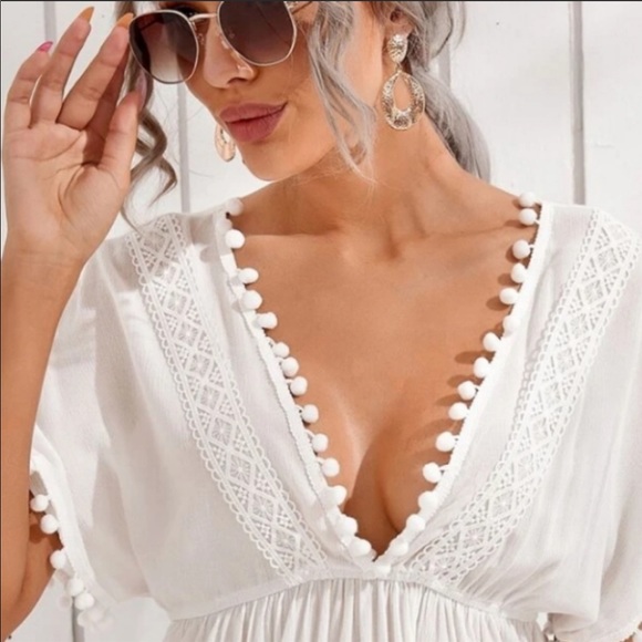 PomPom-trimmed Peplum Top - Picture 3 of 4